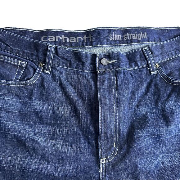 Carhartt Mens Slim Straight Fit Jeans Blue Denim Workwear W42 L30 Rugged Classic - Picture 10 of 10